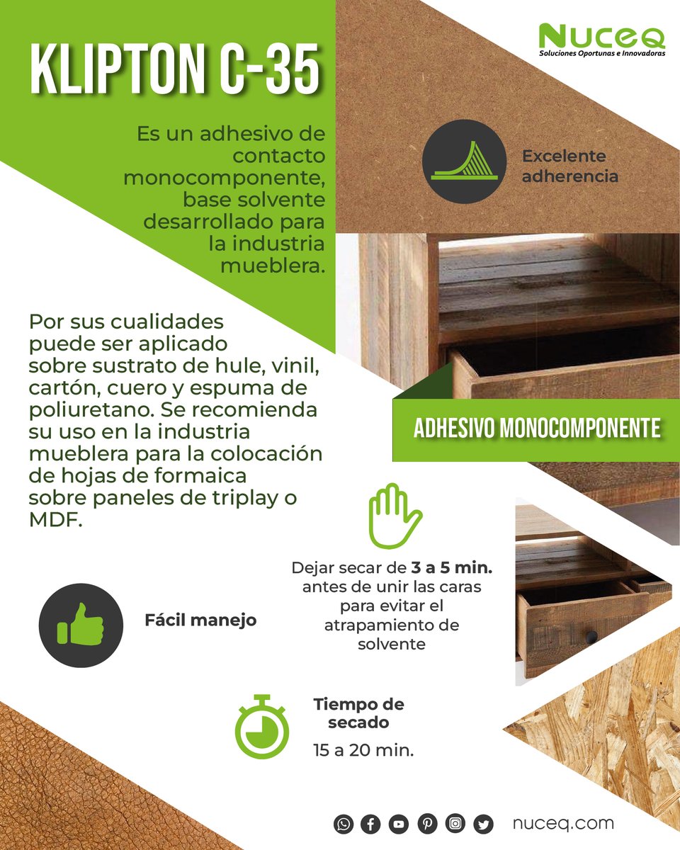 NuceqMx's tweet photo. De nuestra familia de adhesivos te presentamos a:

#madera #muebles #carton #piel https://t.co/idIlthPpFe