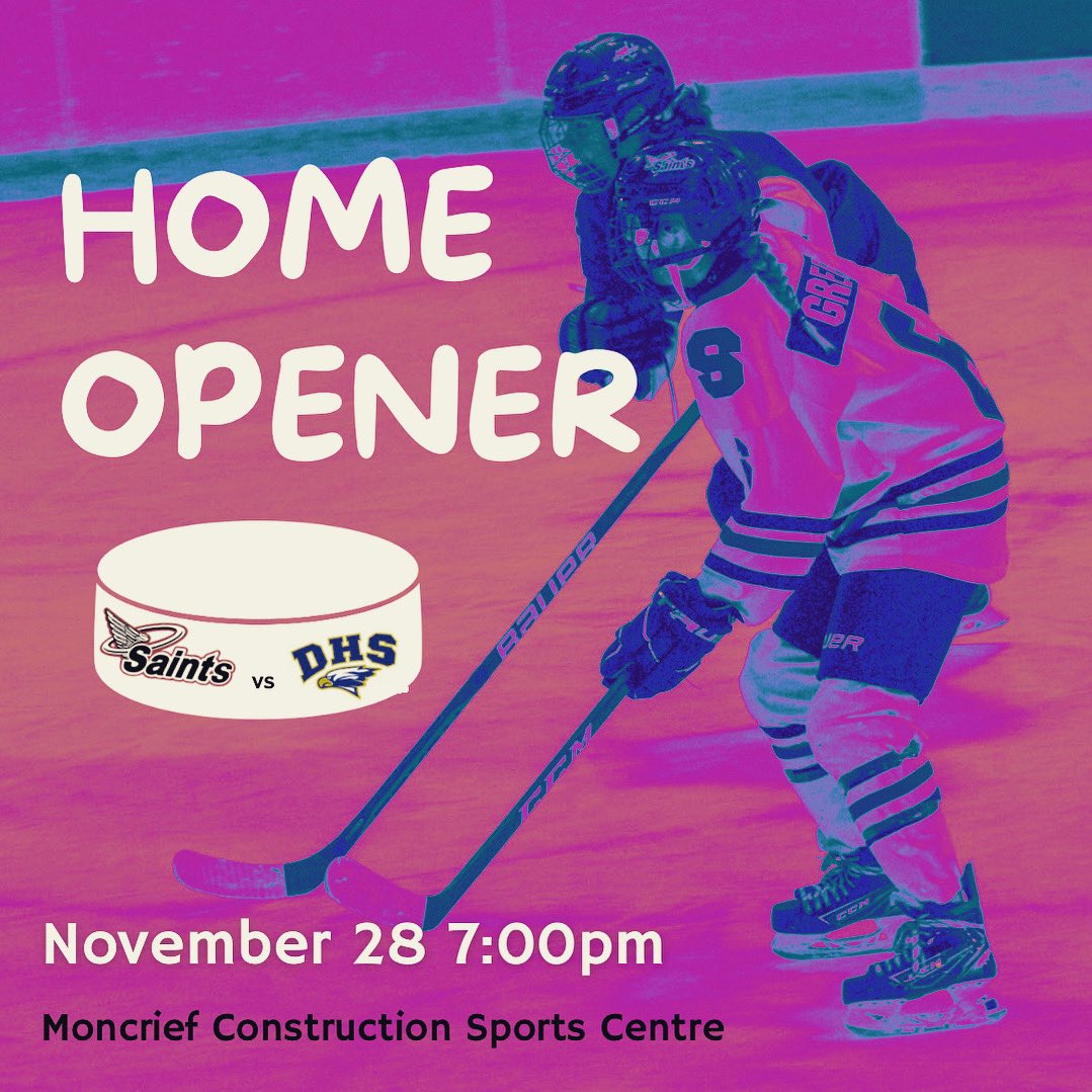 The Saints Girls Hockey team will be playing their home opener game against the Dryden Eagles tomorrow night at 7pm at the Moncrief Construction Sports Arena in Kenora! 

#girlshockey #highschoolhockey
#sunsetcountry