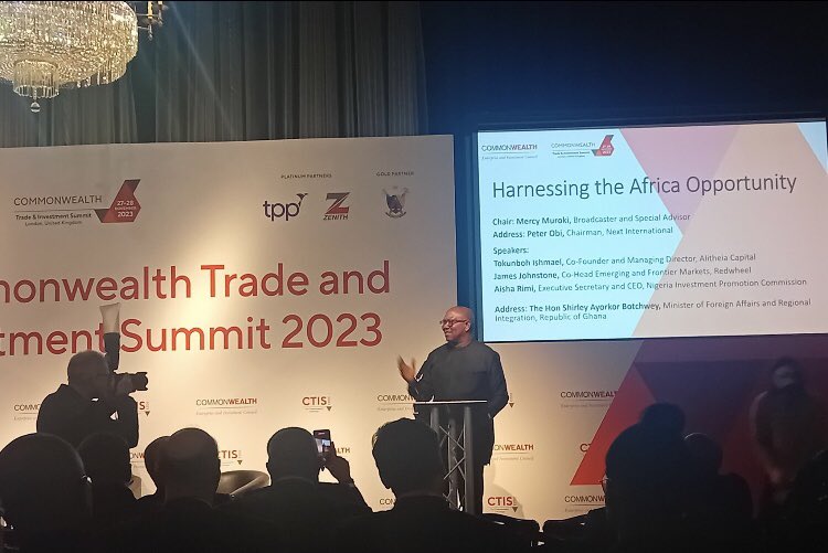 firstladyship's tweet photo. Peter Obi LIVE at Commonwealth Trade and Investment Summit, Glaziers Hall, London.

Theme: Harnessing the Africa Opportunity.

His speech is brilliant. Our world is data driven. YES, “na statistics we go chop.” 👏 https://t.co/1p4ZePAKuR