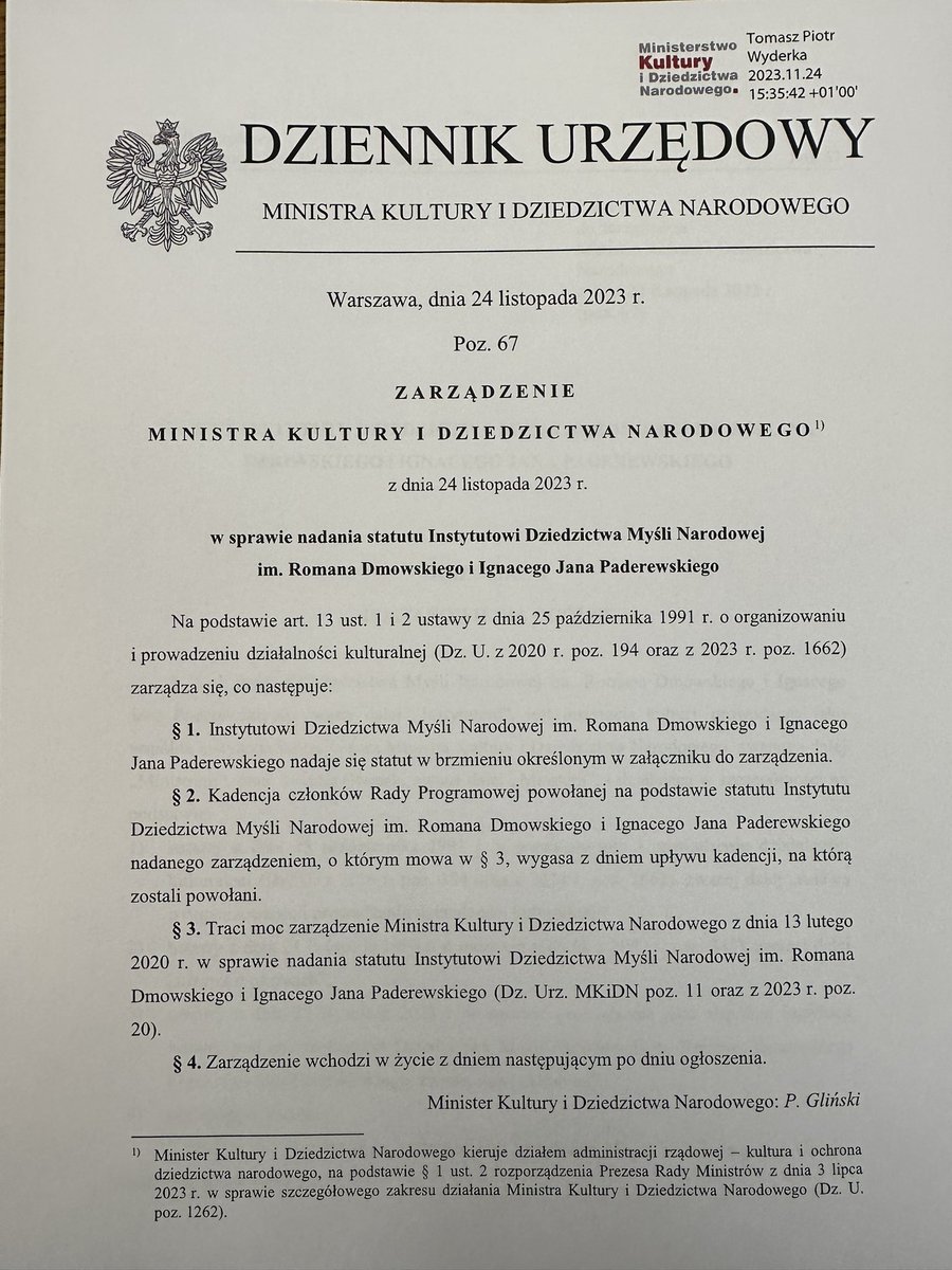 MichalSzczerba's tweet photo. Na odchodne @PiotrGlinski zmienia statut Instytutu Dmowskiego❗️Potwierdza układ z prezydentem z Otwocka. Ma torpedować decyzje nowego ministra. Układ PiS betonuje fundusz dla nacjonalistów❗️Chcą dalej karmić Bąkiewicza. Ale i z tym sobie poradzimy - obiecujemy❗️#OstatniSkokPiS https://t.co/Jvh4nEZe2k
