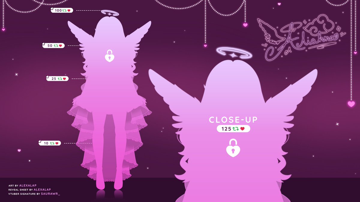 C_AliahnaTTV's tweet photo. Its timeeee! Can we reveal my design before my birthday?
Like and retweet for the sweet treat!
🎨 &amp; reveal sheet: @alexalap 
Vtuber signature: @saurawr_ https://t.co/zWSyOmWjSD