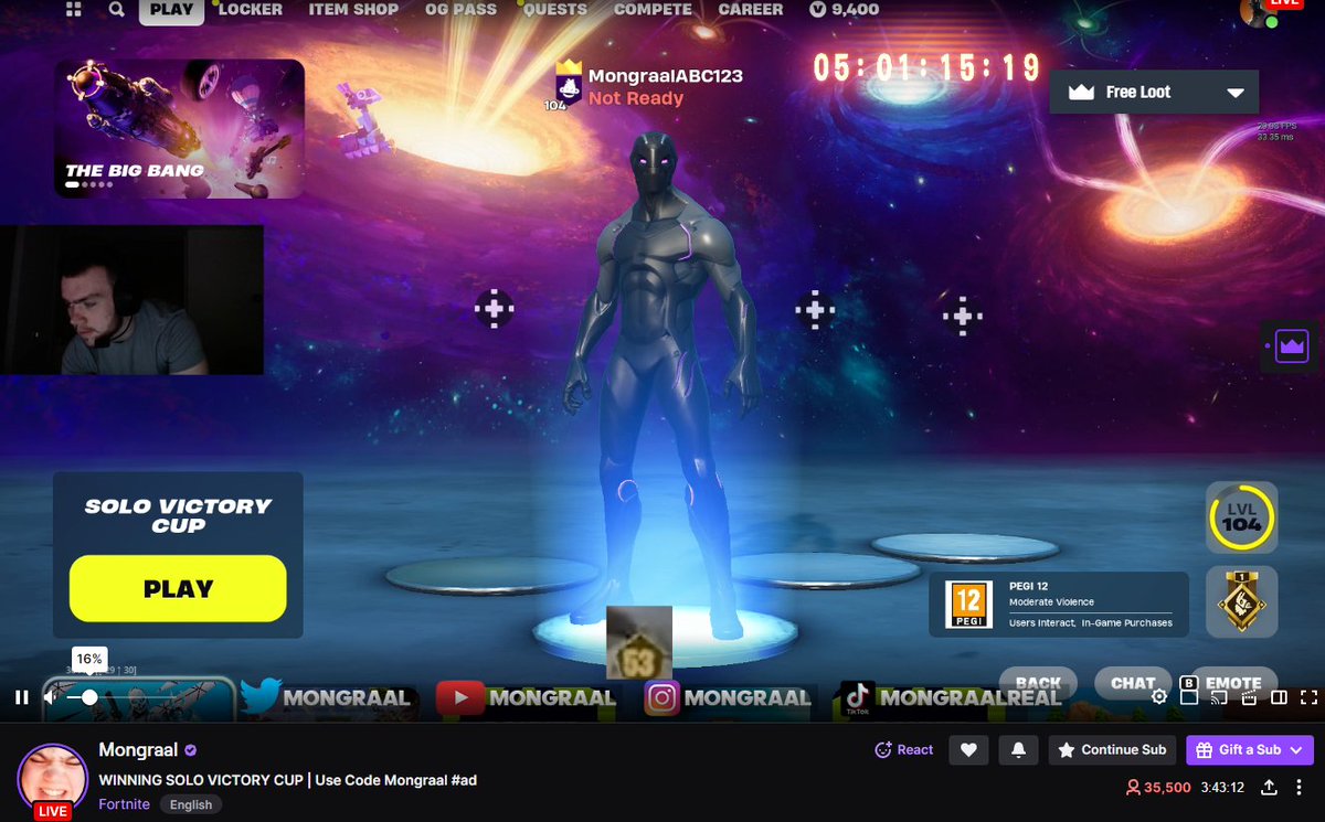 FNcompReport's tweet photo. Mongraal has 35k viewers sitting in a lobby waiting for the victory cup to work 😭 https://t.co/e6Suxbe2h5