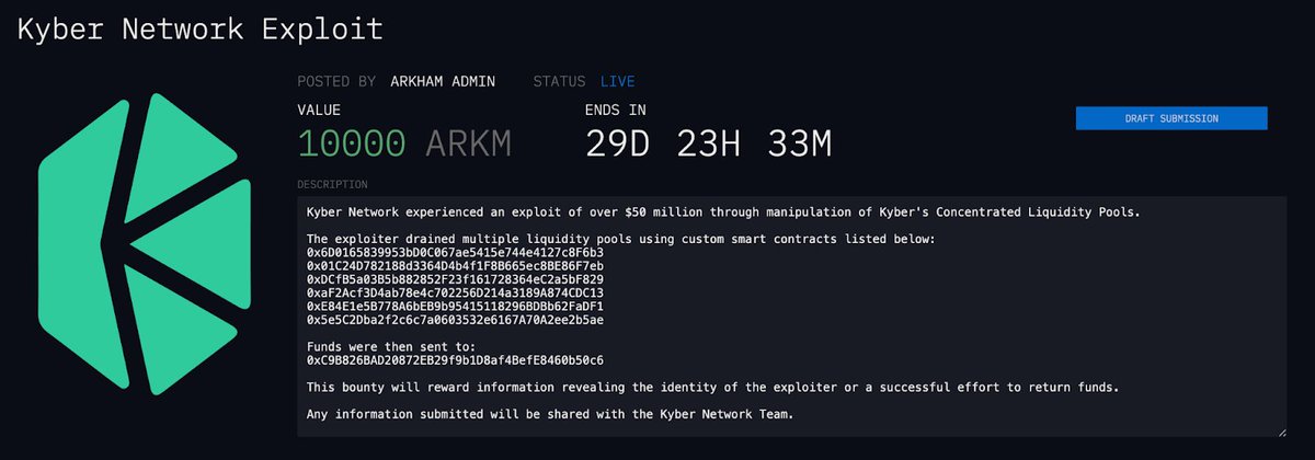New Intel Exchange Bounty: Kyber Network Exploit We've created and funded a bounty to help identify the person or organization behind the recent Kyber Network Exploit. Kyber Network experienced an exploit of over $50 million through manipulation of Kyber's Concentrated…