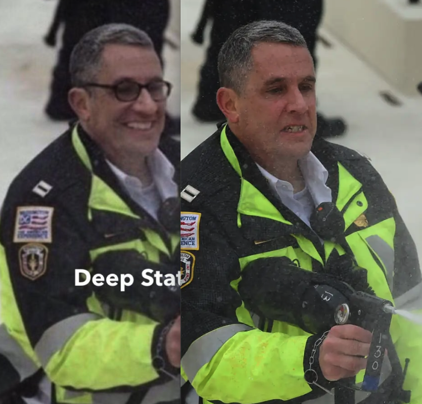 A prominent account that's been spreading a ton of Jan. 6 disinfo on this site has posted a doctored image from the Capitol attack. The doctored image gives an officer glasses, a smile, and an altered nose, and labels him a stand-in for the 'deep state.' Subtle!