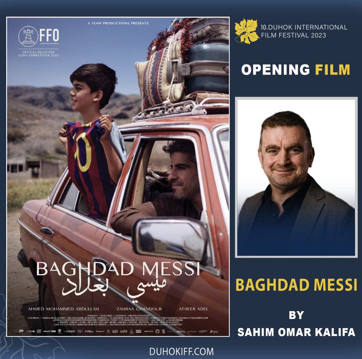 sahimoo's tweet photo. I am honored to share this wonderful news with you. 
Baghdad Messi is the official opening film of the 10th Duhok IFF. Duhok IFF is the largest and best Kurdish film festival in the world. 
More than 1,000 people will watch the film together at the Conferences Center. https://t.co/GtbAHq0Lj9