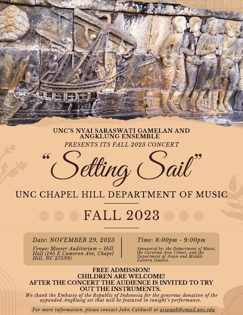 UNCAsianStudies's tweet photo. Join us this Wednesday, 11/29, for a Gamelan performance that's sure to knock your socks off! You can even try the instruments after! 🎶🎶 @UNCAsiaCenter @MusicAtUNC https://t.co/uiVvtZ4ybi