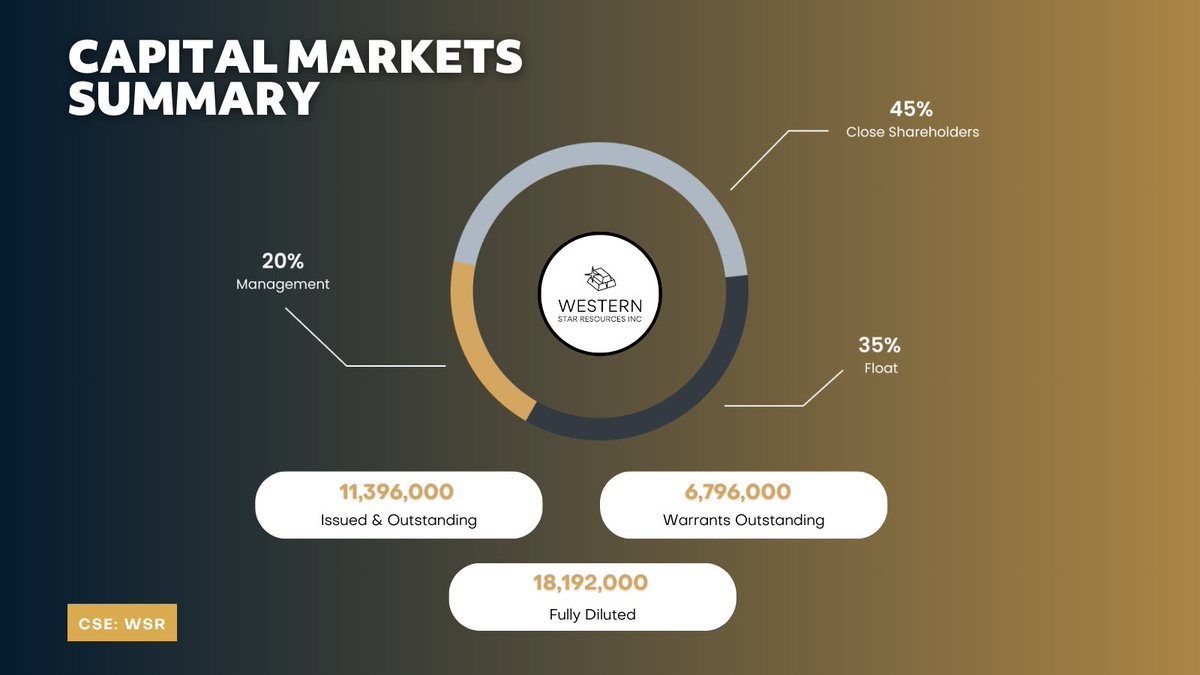 Explore our lean and clean capital structure. With management owning roughly 20% and ongoing insider purchases led by our CEO Blake Morgan, it's clear that WSR has respectable skin in the game.

➡️ westernstarresources.com/investors 

$WSR.CN $WSR #mining #exploration #gold #silver #copper