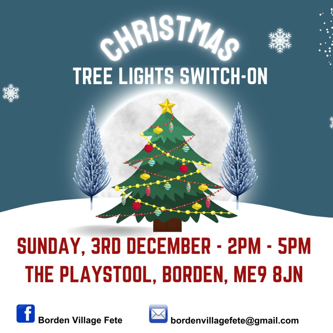 Borden Village’s Christmas Tree lights will be switched on today🎄

From 2-5pm, there will be fun family games to play, craft &amp; Christmas gift stalls, hot drinks &amp; food, &amp; you can see Father Christmas.

What a lovely way to spend a Sunday afternoon in one of our local villages🥰