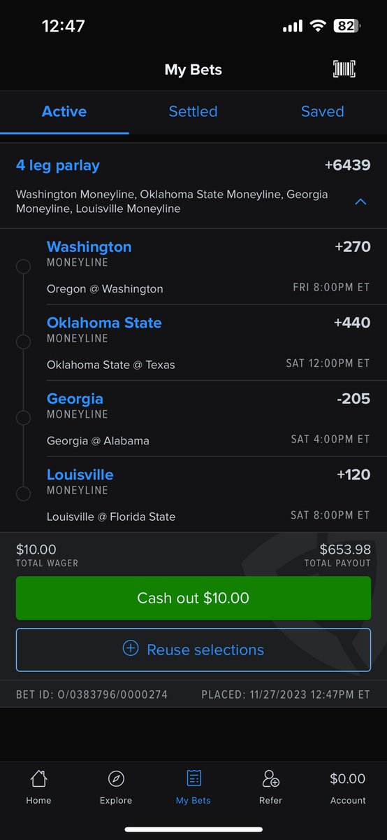 Here it is. The Ohio St gets into the 4-team playoff parlay. $10—>$653. Ride