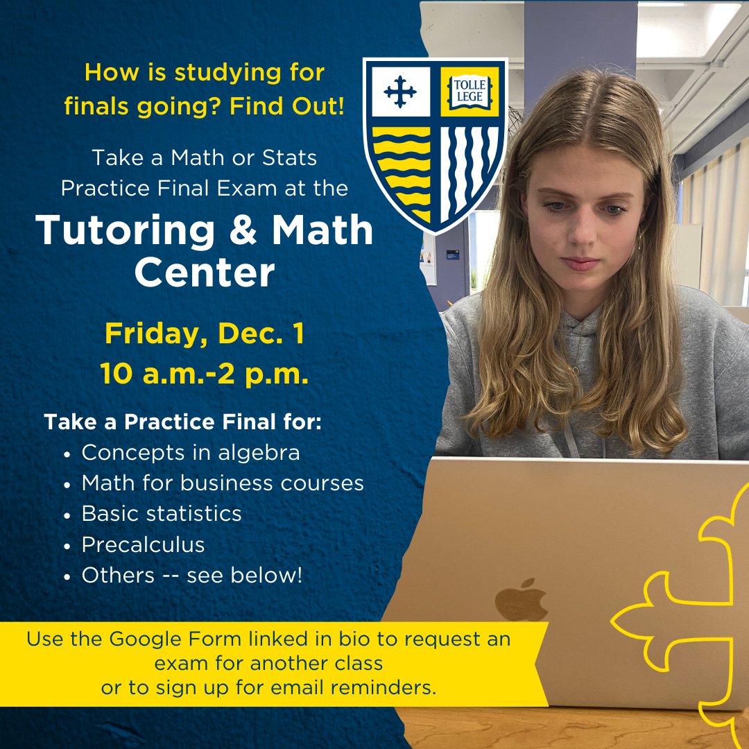 MCMathCenter's tweet photo. This is a reminder that the Practice Finals Event is on Friday, Dec 1st! You can sign up for a practice final at this link:
" https://t.co/pFmuAi8OfY". https://t.co/Wswf59MoH9