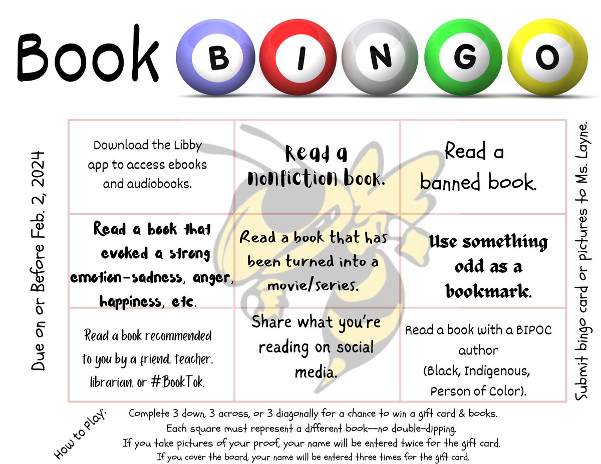 LayneLMS's tweet photo. How about some #BookBingo! Read books. Build empathy. Win more books &amp; gift cards. https://t.co/Jx7eZp2LmQ