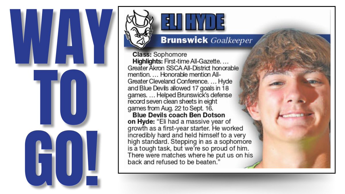 BrunswickCitySchools (@brunswickcsd) on Twitter photo Congrats to <a href="/BHSGoBigBlue/">Brunswick HS Athletics</a> student-athletes Josh Calahan, Evan Horner, and Eli Hyde for earning 1st Team All-Gazette Honors for boys soccer! Congrats to Owen Beskid, Jalen Coleman, and Trevor Cook for earning Honorable Mention! Read more in Friday’s <a href="/MedinaGazette/">The Gazette</a>. Congrats to <a href="/BHSGoBigBlue/">Brunswick HS Athletics</a> student-athletes Josh Calahan, Evan Horner, and Eli Hyde for earning 1st Team All-Gazette Honors for boys soccer! Congrats to Owen Beskid, Jalen Coleman, and Trevor Cook for earning Honorable Mention! Read more in Friday’s <a href="/MedinaGazette/">The Gazette</a>.