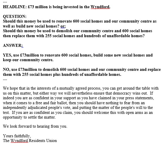 📢Today we wrote Steven Henderson, CEO of @WheatleyHousing regarding the arrangements for the people's vote on the £73million investment - saving our flats and our community centre vs demolition - which we will hold next year in the Wyndford. We await his reply. @SaveTheWyndford