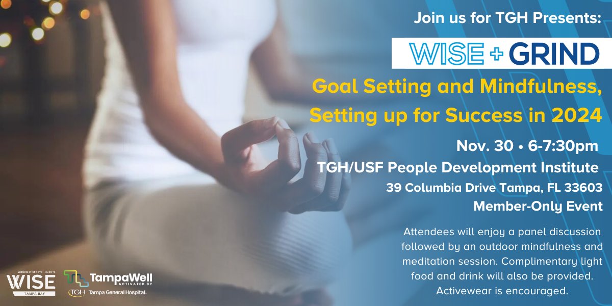Join <a href="/TampaWellTGH/">TampaWell</a> and other WISE Women, this Thurs, Nov 30, to get a jump on goal setting for the new year with panelists Tina Clayton, Sumer Samhoury, and Lacy Chavis and moderator, Danielle DeCosmo Goodwin!

Details: tampabay.wiseworks.org/events/event-d…