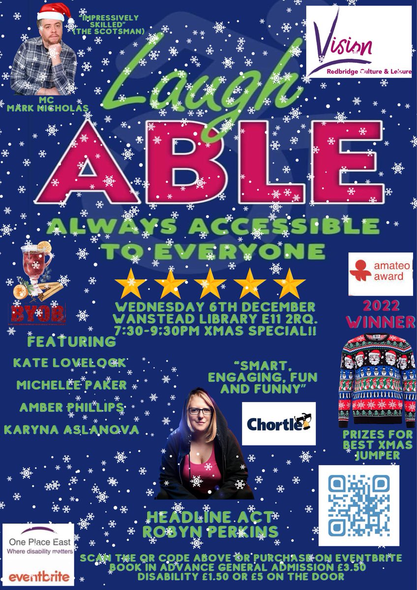 @laughable_night Cyber Monday Offer of every ticket for a £1 Ends tonight at Midnight!! @RedbridgeLibs @DoMoreRed Fully Accessible, BYOB, Mince Pies, Mulled Wine, Xmas Jumpers, Prizes and the incredible @robynHperkins headline! eventbrite.co.uk/e/6th-december… #CyberMonday #comedy