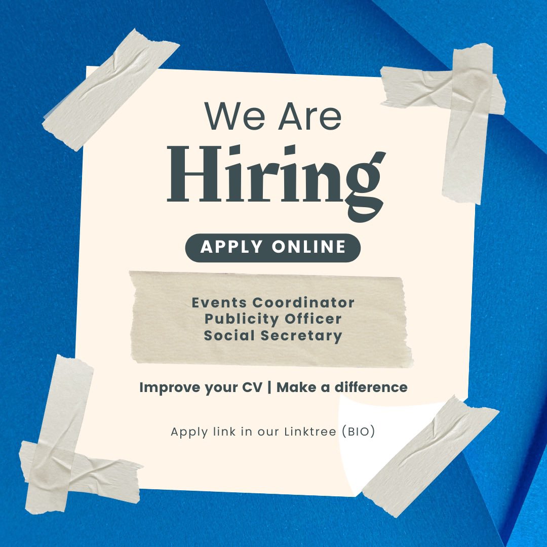 uolcompsoc's tweet photo. We're hiring!

Want to get involved in the society?! Add to your CV and make a difference.
We're hiring for three roles:
- Events Coordinator
- Publicity Officer
- Social Secretary

Apply here:
https://t.co/9tzRLv1Nxr 

#hiring #leicestercs #jobs #uniofleicester https://t.co/yZa1pzDqBd