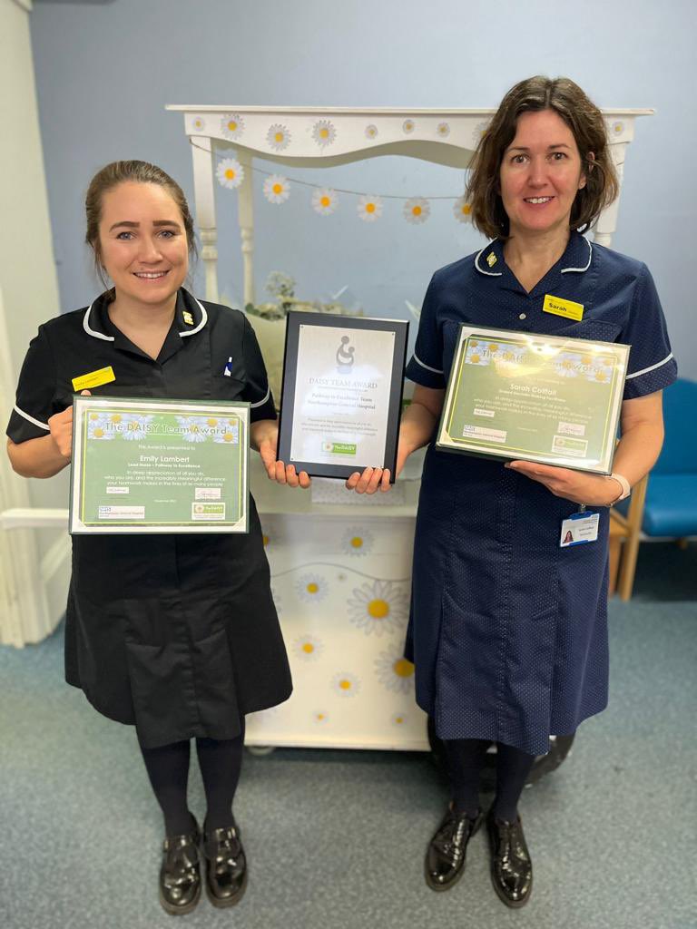 So proud of these 2 inspirational ladies ❤️ receiving their @DAISY4Nurses team award today😍 their dedication to nursing excellence is phenomenal, throughly deserved recognition for all you do 🤗 @emlambert8 @SarahCoiffait @NereaOdongoNGH @JoSmithngh @ro_harvey12 @HeidiSmoult