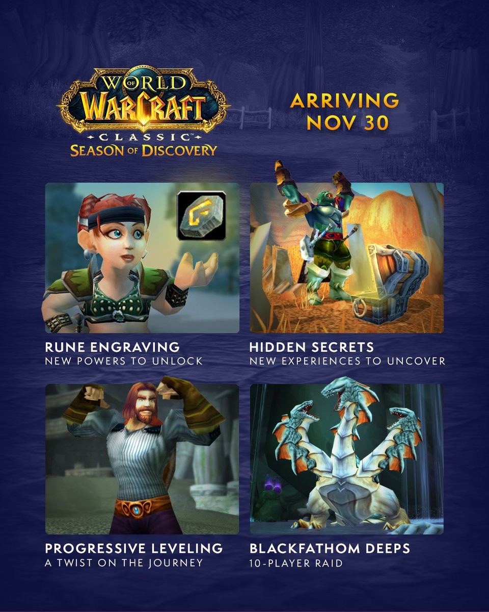 Warcraft's tweet image. Experience #WoWClassic like never before!

Season of Discovery launches this Thursday.