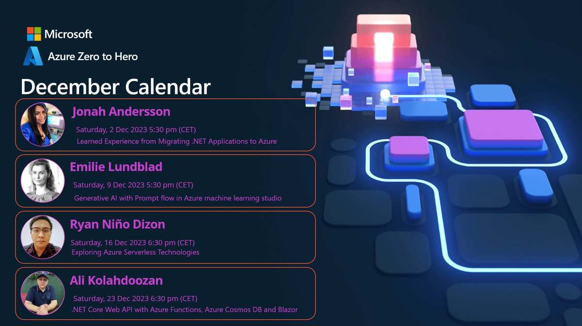 MicrosoftLearn's tweet image. Get ready for a December to remember. 😉 

Because Microsoft Learn expert @sadeghpour_h is hosting community leaders for upcoming Microsoft #Azure sessions in the &quot;Zero to Hero&quot; learning room. 💫 Don&apos;t miss out: msft.it/6012iKIJn