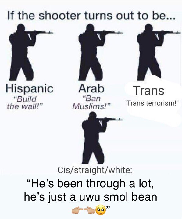 Predictably the media is doing this meme with the Palestinian college students shooter