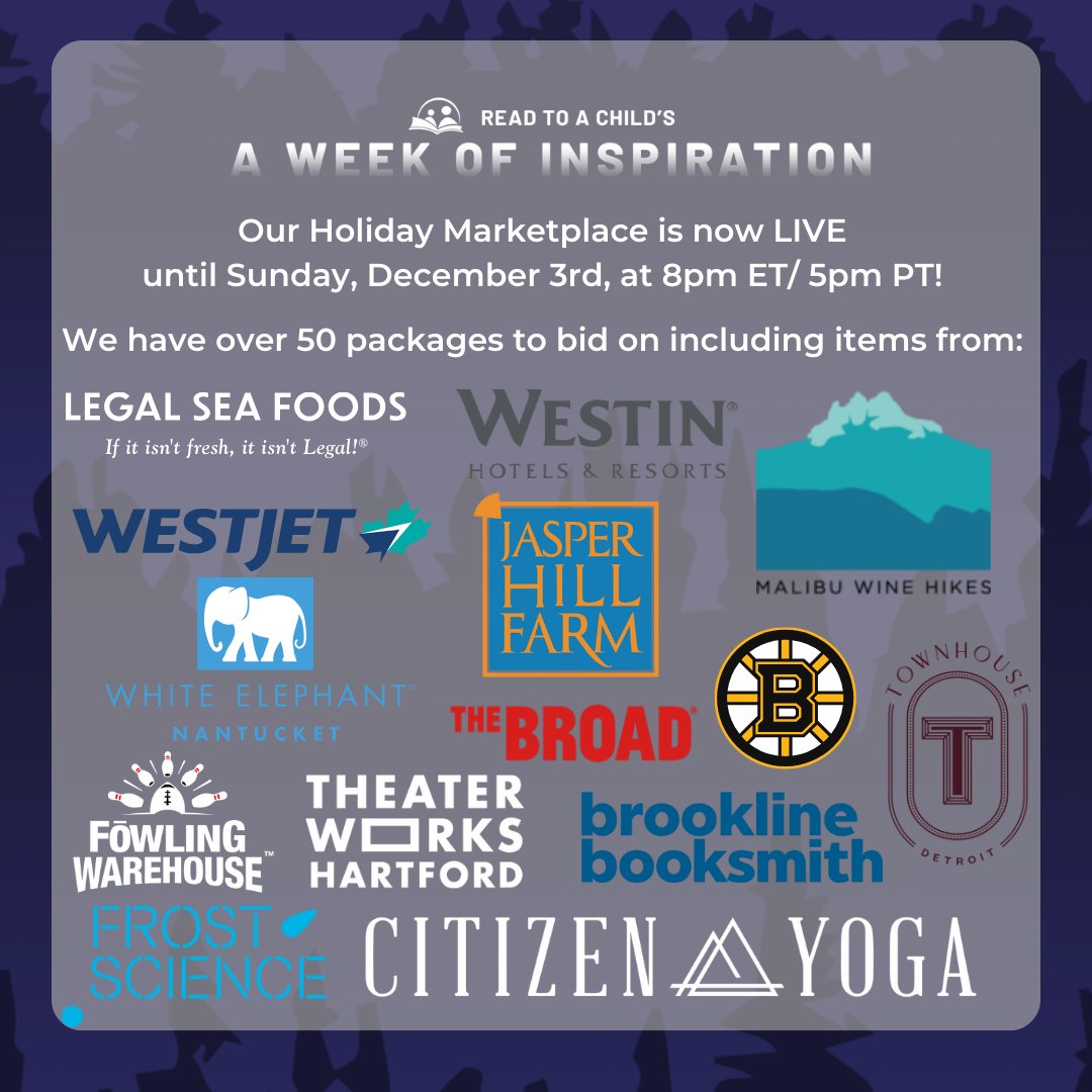 ReadtoaChild's tweet image. Welcome to the Week of Inspiration &amp;amp; Holiday Marketplace! As you read inspiring stories this week, we will also share some of our amazing Holiday Marketplace items. Place your bid now to win your dream gift or trip for your loved ones or yourself!