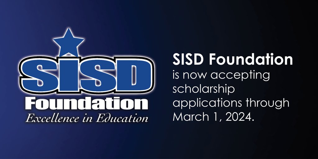 SISD graduating seniors can apply for the 2024 SISD Foundation Scholarship thru March 1, 2024. Application is available on the SISD Foundation webpage:  sisd.net/o/sisd/page/si….  Applications must be submitted online. For questions or more information, call 915-937-1618.