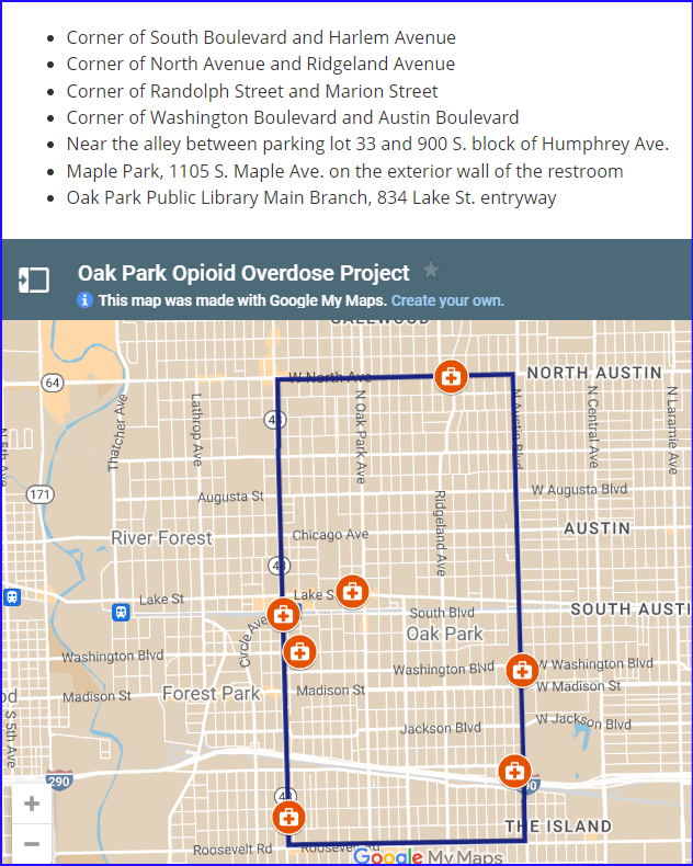 OPRFEmbrace's tweet photo. The Village of Oak Park has installed free opioid overdose kits with naloxone (and info about how to administer the potentially life-saving drug) in strategic spots throughout the community, including @oakparklibrary. 

#opioids #drugsafety https://t.co/SDxCfj1SrN