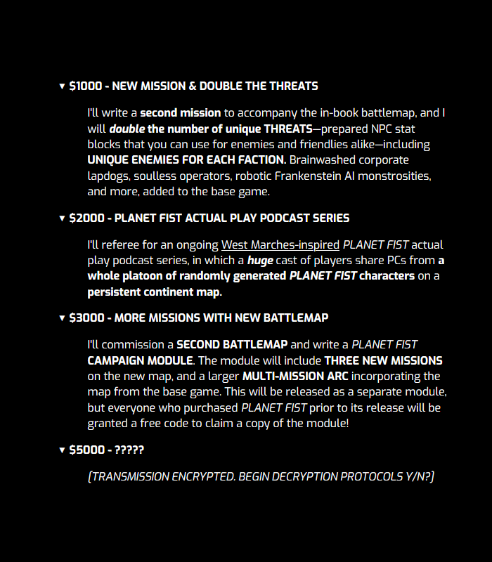 72 HOURS LEFT: PLANET FIST 🎲 itchfunder!

- what if D&amp;D 4e was a PbtA narrative wargame inspired by Starship Troopers  (1997)?
- what if your #TTRPG character could die &amp; come back?

SECRET STRETCH GOAL REVEALED @ $4000. $900 to go! back now to secure bonus content! 🔗 in 🧵!