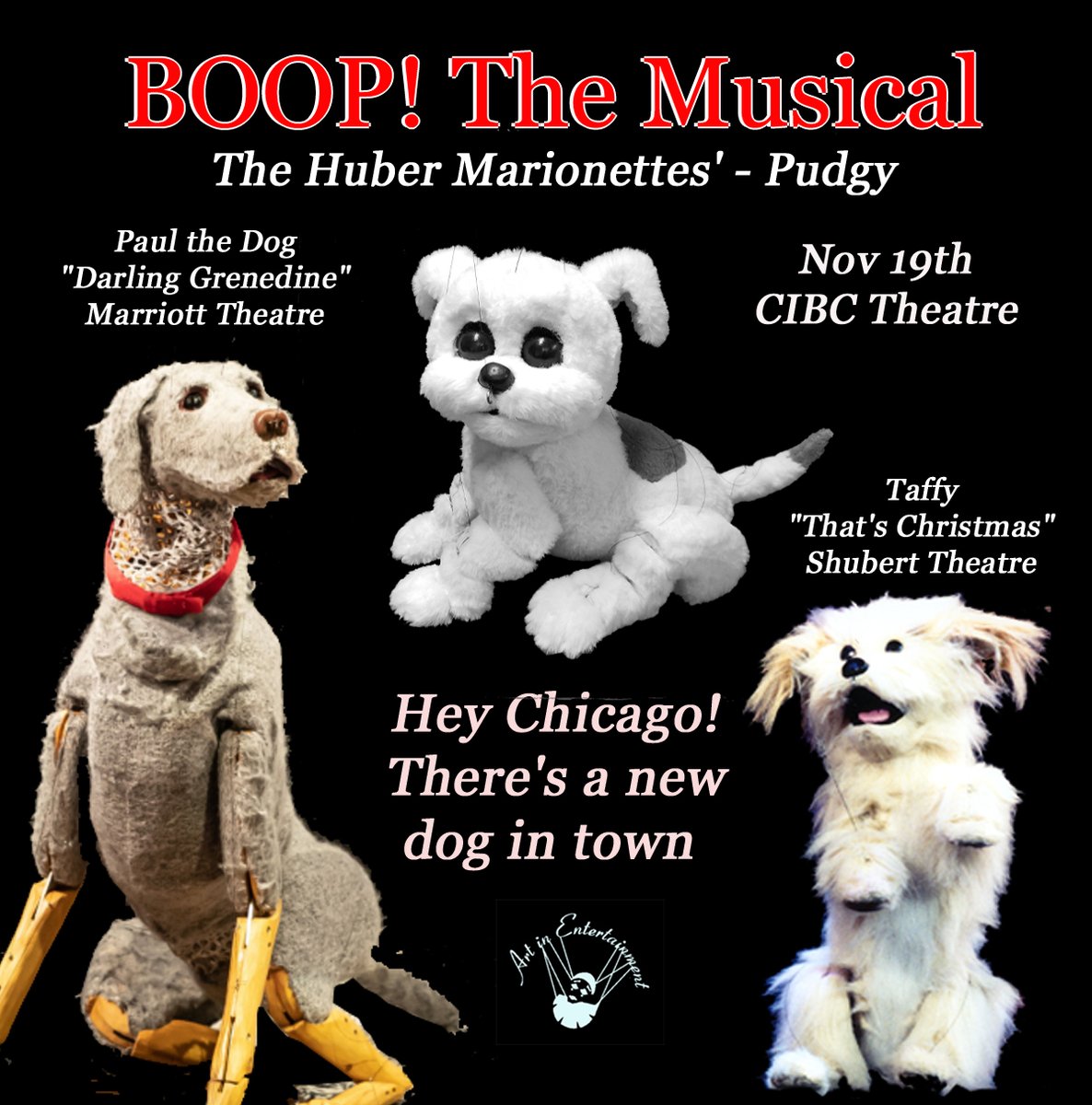 Hubpuppet's tweet image. Alive ON-Stage “Pudgy” in @boopthemusical at the CIBC theatre until Dec 24th, Directed Jerry Mitchell. Tickets: boopthemusical.com.
#chicagotheatre #chicagomusical #theater #entertainment #puppet #marionettes #performer #musicaltheatre #Broadway #magic #pudgythepuppetdog