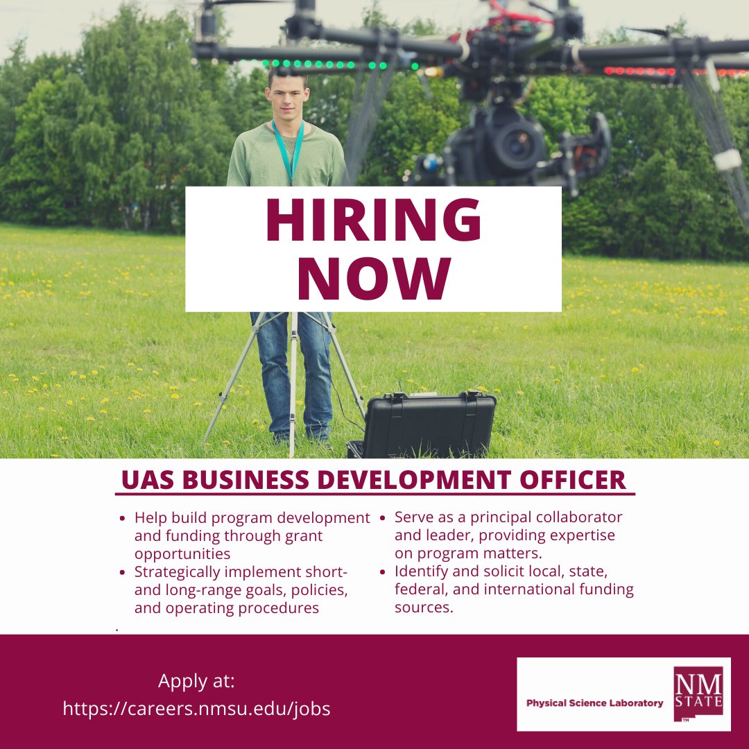 Exciting Opportunity Alert! PSL is looking for a Business Development Officer to elevate our UAS programs in the Aerospace division! We seek a collaborative leader with experience in strategic planning and funding acquisition.Apply at: careers.nmsu.edu/jobs/uas-bus-d…
<a href="/AUVSI/">Association for Uncrewed Vehicle Systems Intl</a> <a href="/ASSUREuas/">ASSUREuas</a>