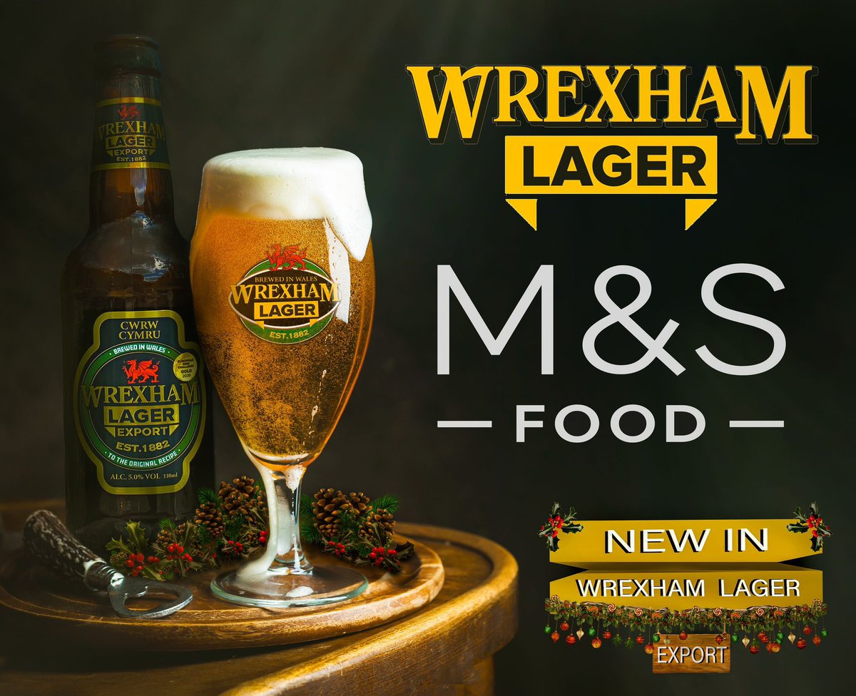 This isn’t just any lager, this is Wrexham Export Lager & it’s coming to @marksandspencer stores in Wales from tomorrow!   In this exciting announcement, you’ll soon find our premium strengthened, multi internationally award-winning Export lager in 21 M&S Stores throughout Wales!