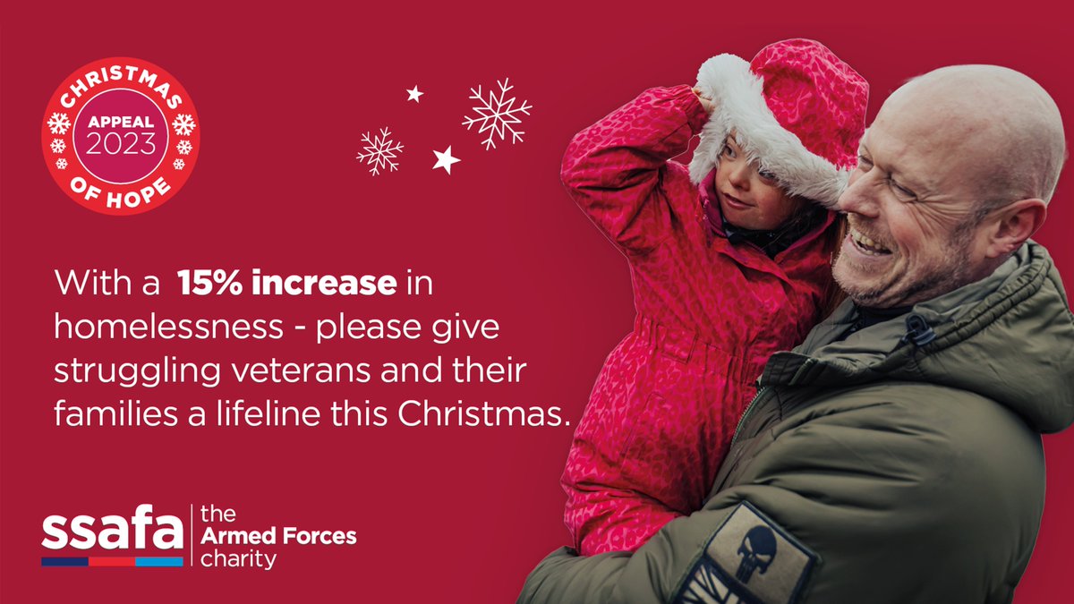 As the cost-of-living crisis continues, <a href="/SSAFA/">SSAFA</a> is seeing the veterans' housing crisis on the rise. Please donate to our Christmas Appeal 2023, so that we can continue to support veterans and their families facing #homelessness ▸ ssaf.as/xmasappeal2023