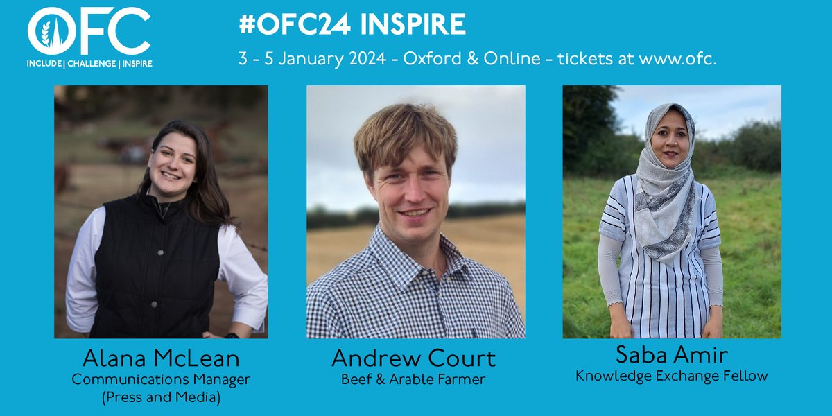 Time to introduce you to our Inspire delegates, who will be joining us for the #OFC24 conference, running from 3rd to 5th January 2024. First up welcome Alana, Andrew and Saba. Read their full biographies on our website - ofc.org.uk/blog/ofc-conti…