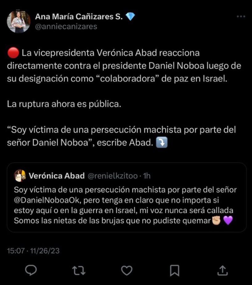 A <a href="/anniecanizares/">Ana María Cañizares</a> le ganó la subjetividad y el sesgo. No hizo lo mínimo que un periodista profesional y decente haría: verificar la fuente.
<a href="/teleamazonasec/">Teleamazonas</a> lleno de operadores políticos que, para confundirnos, se autodenominan "Periodistas"
<a href="/anniecanizares/">Ana María Cañizares</a> tenga vergüenza.