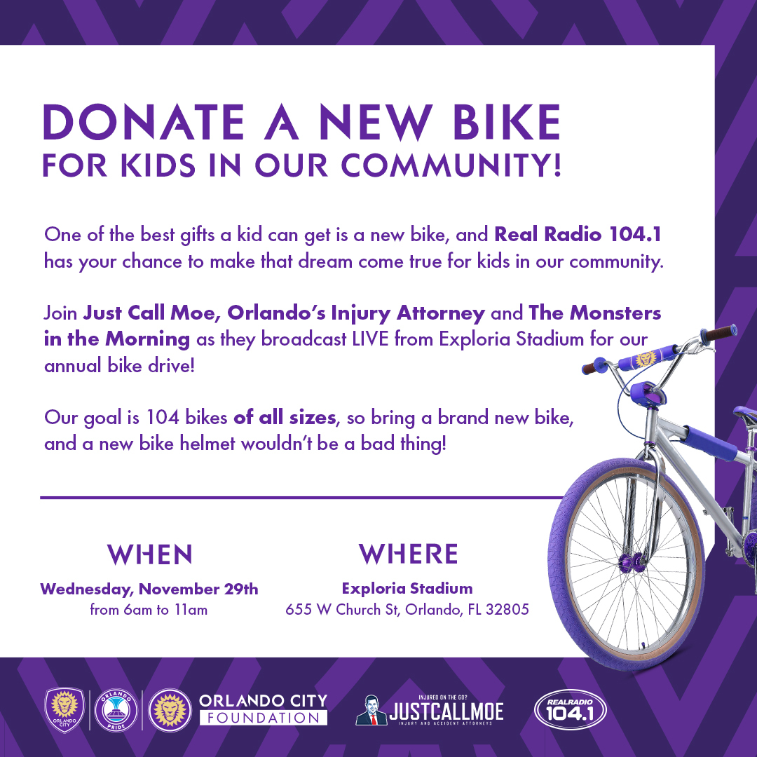 🚲🌟 Bike Drive Alert! Join us at @ExploriaStadium THIS WEDNESDAY, Nov 29th, 6-11 AM, for our annual bike drive, LIVE with Monsters in the Morning <a href="/RealRadio1041/">Real Radio 104.1</a> &amp; <a href="/justcallmoe/">Just Call Moe</a>! We're pedaling towards a goal of 104 bikes for kids in our community. SEE YOU THERE!