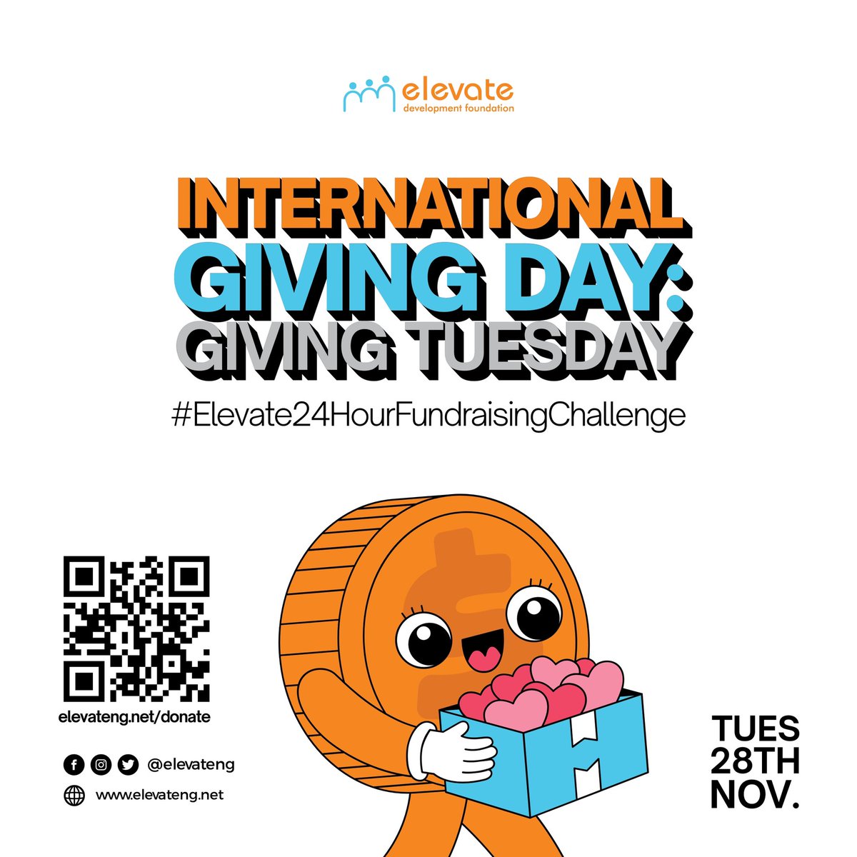 ElevateNg's tweet photo. P.S: It’s not too late to pledge your donation towards the fundraiser! Click the link in our bio to learn more about the fundraiser and pledge your donations. 

Together we Elevate 🚀🧡

#Elevateng 
#GivingTuesday https://t.co/xhzTU6rEo8