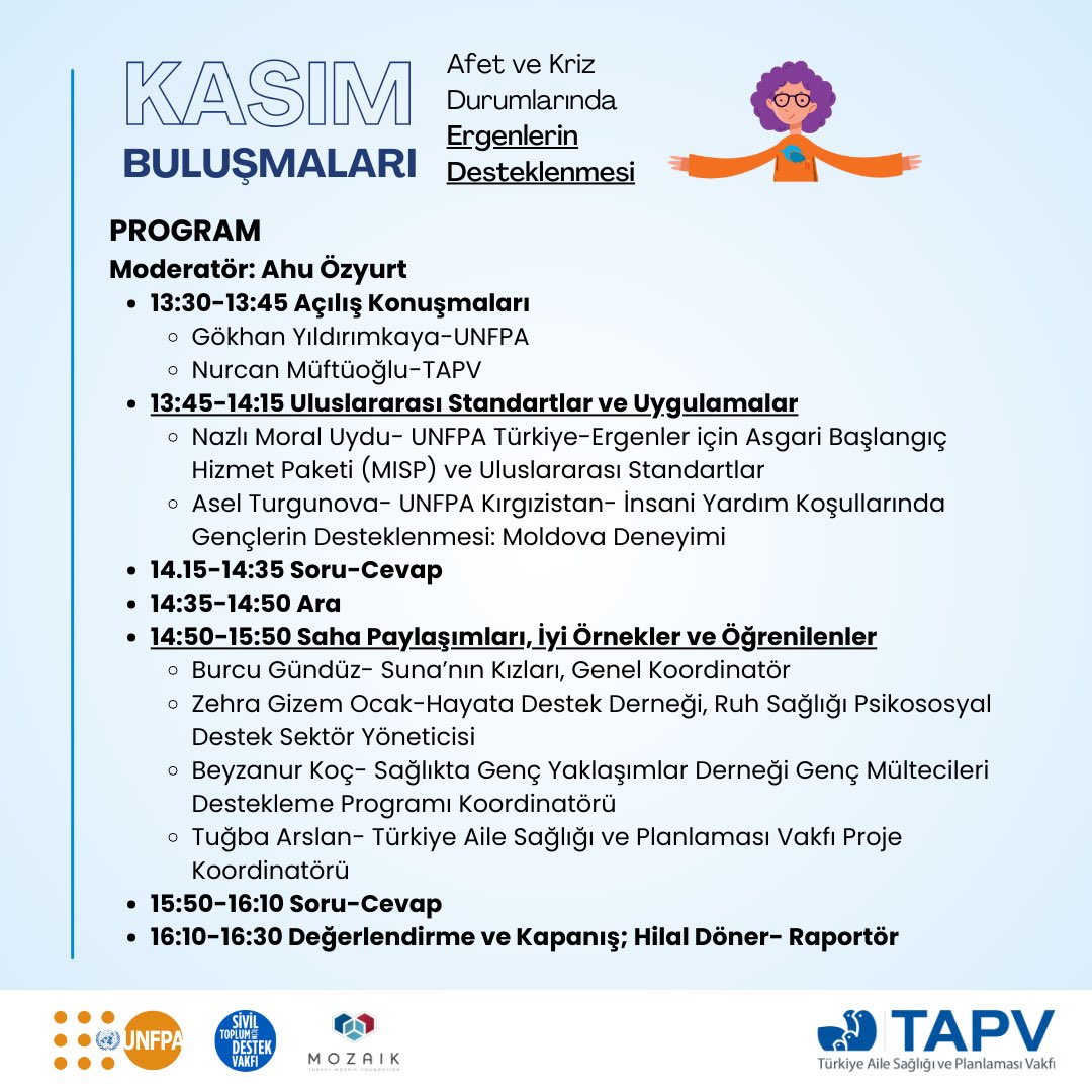 Kasım Buluşmalarına ergenlerle çalışan tüm uzmanları ve kurumları bekliyoruz!
Kayıt olmayı unutmayınız!

Kayıt ve detaylı bilgi için hemen tıklayın: ergengelisimi.org/kasim-bulusmal…