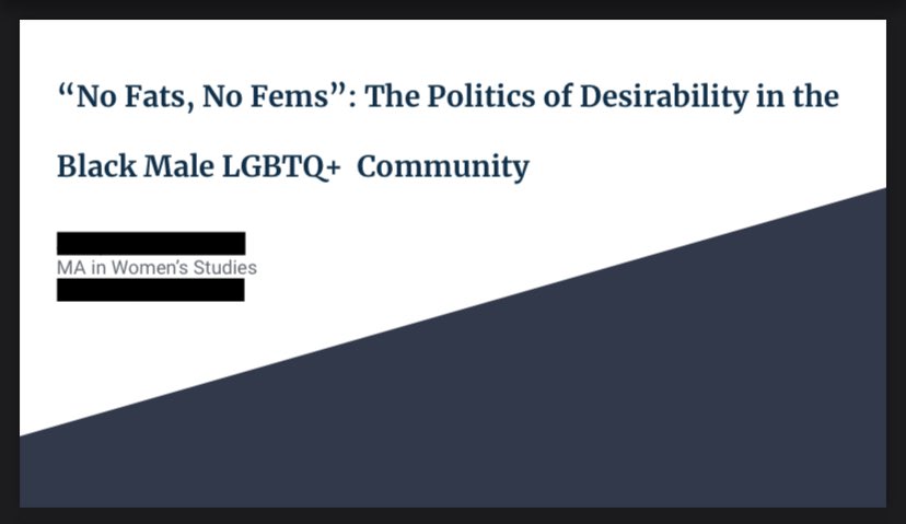itsjoebro_'s tweet image. “NO FATS, NO FEMS”: The Politics of Desirability in the Black Male LGBTQ+ Community 

Presentation on Fatphobia, Femmephobia &amp;amp; Colorism (a thread)