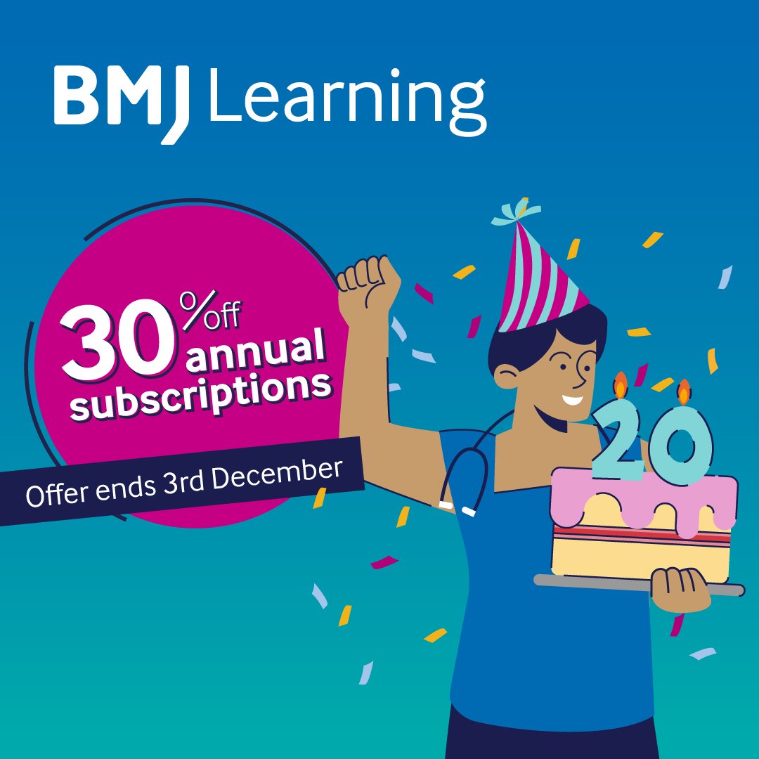 Celebrate 20 years of BMJ Learning with 30% off annual subscriptions. 

Why choose BMJ Learning?
🏆 Download certificates for completed courses 
⏰ Earn CPD points quickly and flexibly
⭐ Accredited by leading professional bodies

bit.ly/40KlODE
#BMJLearning