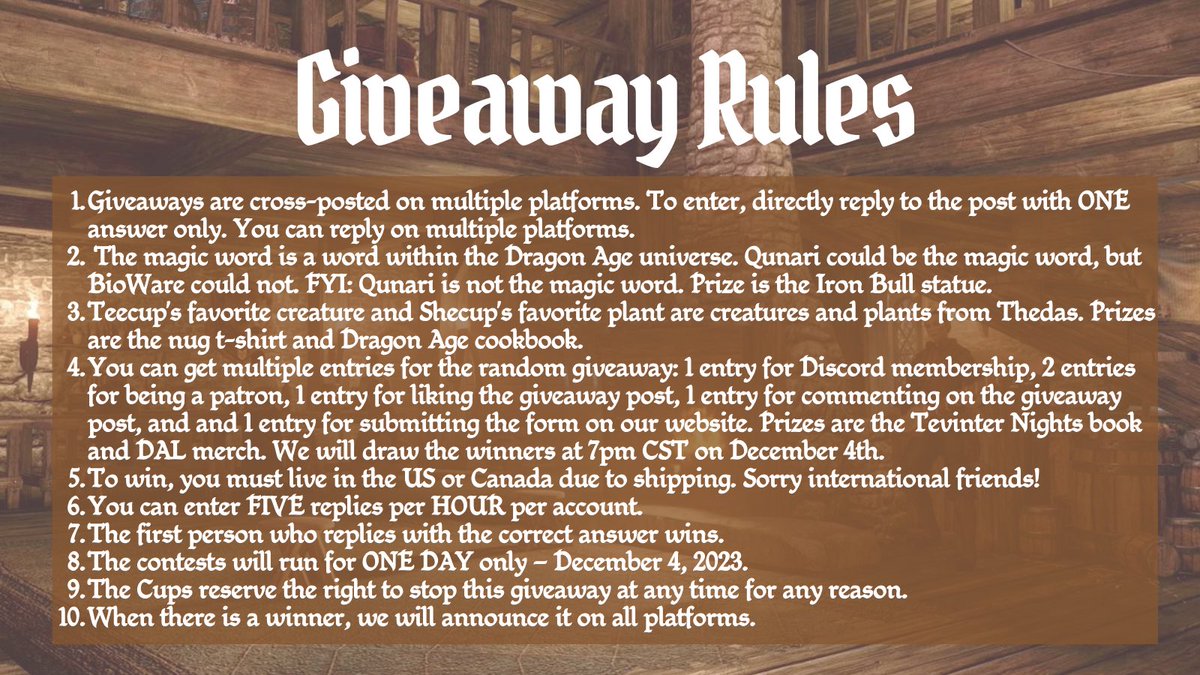 DALorecast's tweet photo. Our Dragon Age Day giveaway is coming up in just ONE WEEK! We’re giving away over $200 worth of merch via 5 total giveaways. You can participate here, on threads, discord, our website, and more! Check out the rules for more information. https://t.co/wwM387eYem