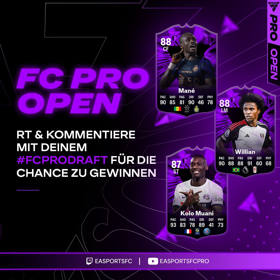 Giveaway 🤩 Ich darf von EA diese drei #FcProDraft Spieler verlosen! 1. retweeten 2. kommentiere mit dem Spieler, den du gerne hättest Das Gewinnspiel geht bis morgen 17 Uhr! draft.fcpro.com #fcprodraft #fcpro