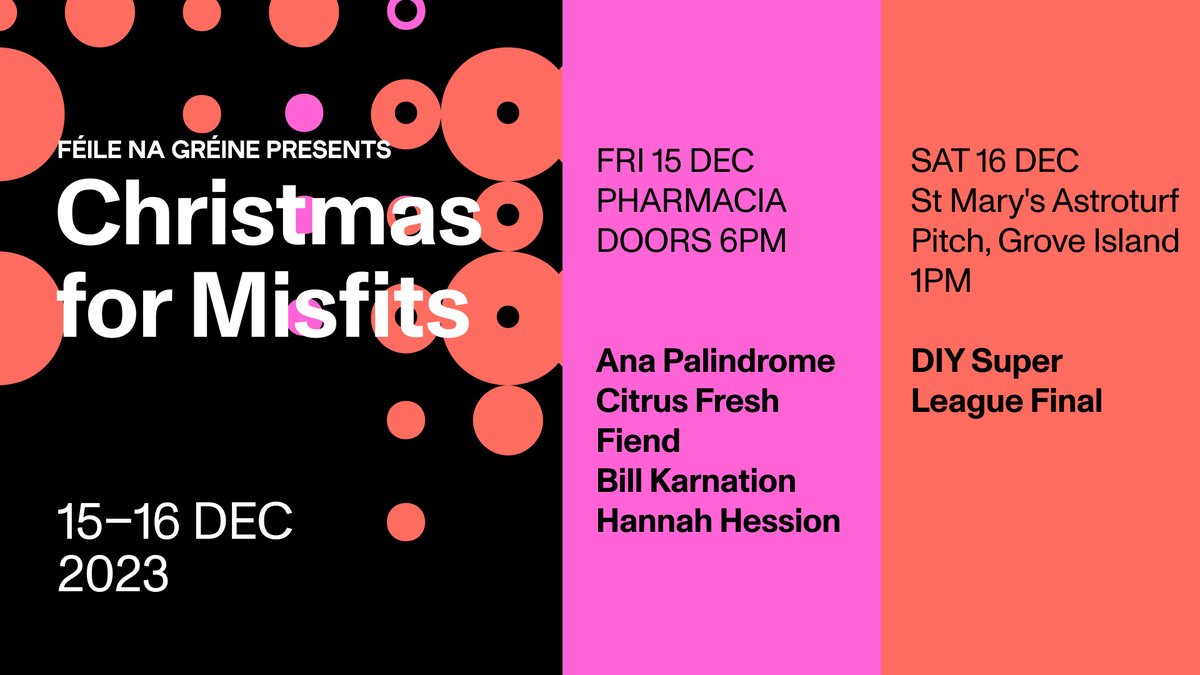 FeileNaGreineLK's tweet photo. 🔥HOTTEST STAFF PARTY OF THE SEASON ALERT🔥

We're thrilled to present this year's lineup for Christmas for Misfits. Friday night tickets are on sale for €12 (fees absorbed) from the link in our bio, with Saturday's football matches being free to attend.
ok love u see u soon x https://t.co/RJrOVzCeou