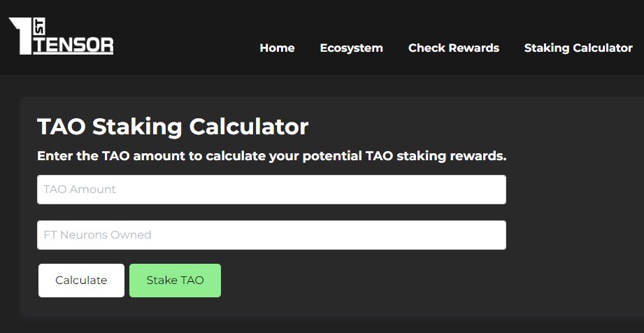 firsttensor's tweet photo. ✅ You can now use the $TAO Staking Calculator to calculate not only the amount of TAO you'll generate by staking with us but also the number of #Bitneurons you'll generate by either staking with us /+ owning FT Neurons.
↗️ You can generate Bitneurons starting 1st of December.
Check it out at: https://t.co/Ce7dNpLgB9
#firsttensor #bittensor