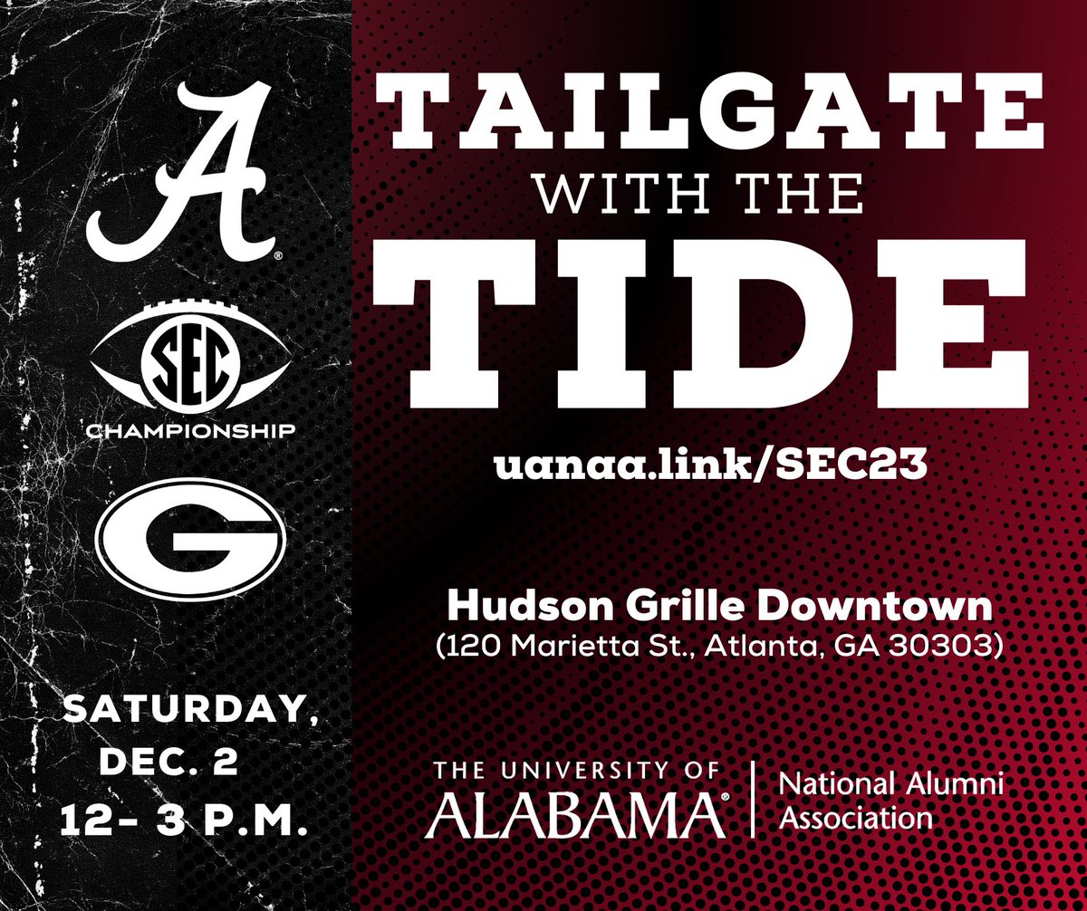 Join us at Hudson Grille Downtown on 12/2 to tailgate before the SEC Championship! From 12-3 pm EST, we'll have a game day buffet, a premium bar and TVs for watching other games. Purchase tickets below, and we'll see you this weekend! #RollTide🐘

eventbrite.com/e/tailgating-w…