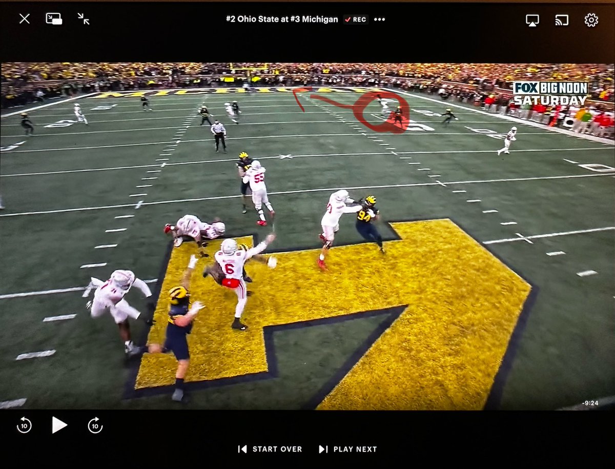 OhioStFootball's tweet photo. Credit ❌ichigan, D-Line beat our O-Line. 

But this play will haunt me. 

If Donovan Jackson holds up for 1 more second, Marvin Harrison likely goes for a TD with only about 20 seconds left, wins the Heisman, and we are on to the championship. https://t.co/33Fw2jtsqR
