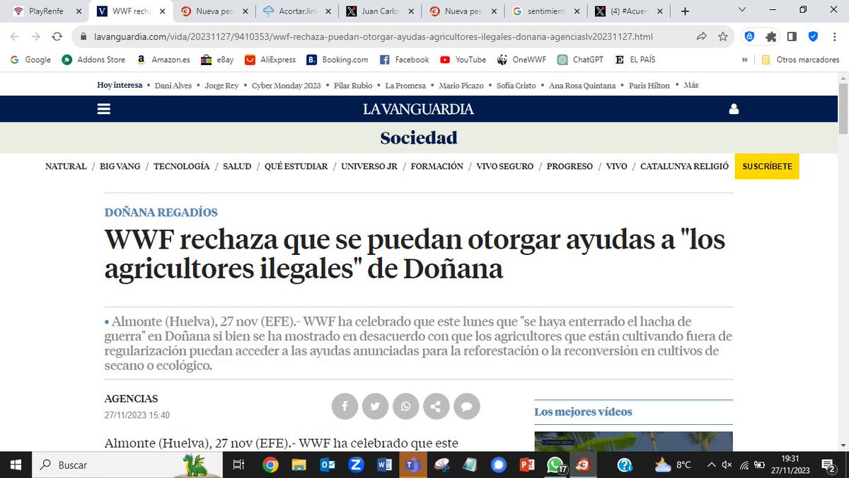 Vuelvo de #Doñana con sentimientos encontrados: - Contento por la retirada de la #LeyAntiDoñana y por el #AcuerdoPorDonana - Escandalizado por el pago de 100.000€/ha. - Dispuesto a trabajar para garantizar que ni un solo € público llegue a los que se lucran robando su agua.