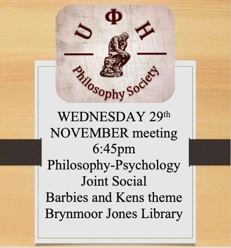 This week we’re in the Haworth with the psychology society! We’ll be meeting at the library to walk everyone down at 6:45pm, with the actual social starting at around 7:30pm. 

The theme is Barbie and Ken, however there’s no pressure to come dressed up! Hope to see you all there!
