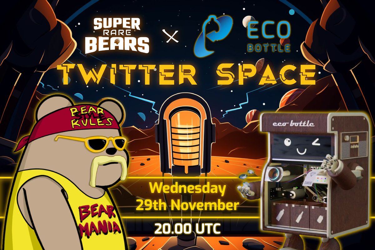 SuperRare_Bears's tweet photo. Set those reminders #MultiversX fam!

https://t.co/VaS8bxzHKO

Join SuperRareBears + @ecobottlero for an awesome Space!

@PulsarTransfer send 100 RARE to 100 reactions 

Wednesday 29th November 20.00 UTC

Hosted by Duncan AKA @realProEGLD with @tachemario representing EcoBottle 🥳

All are welcome to discuss both projects, or just to drop in & say hi

Be sure to jump in, if you get a chance 

Always Bullish!

#EGLD #community #recycle2earn