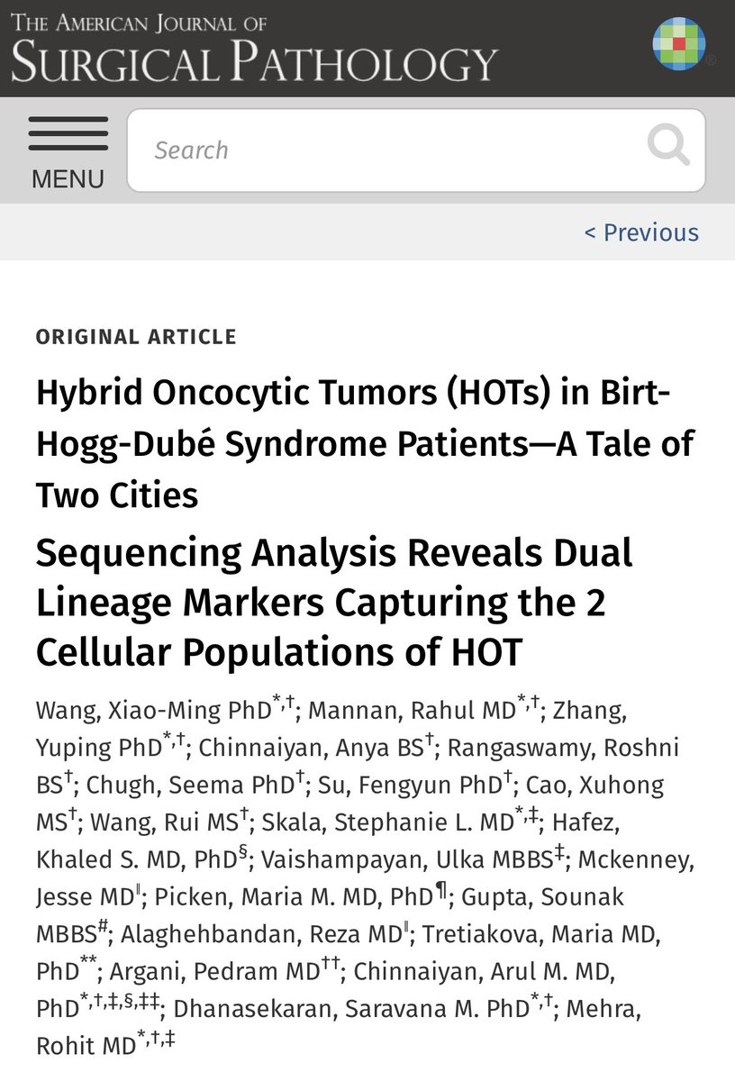 Check out our new study characterizing L1CAM/1187 as dual PC/IC cell based lineage markers for HOT in BHD patients-thanks to collaborators 🙏 <a href="/AJSPjournal/">Surgical Pathology</a> #kidneycancer #Genomics <a href="/UMichPath/">Michigan Pathology</a> <a href="/UMRogelCancer/">U-M Rogel Cancer Center</a> #syndrome #gupath pubmed.ncbi.nlm.nih.gov/37994665/