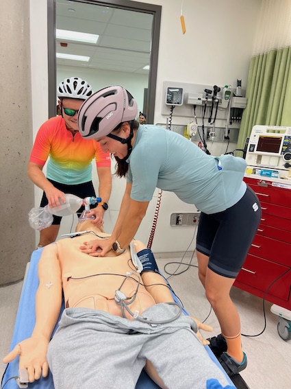 When you're out for a bike ride and miscalculate the time required to get back to the simulation lab on time for teaching... you do CPR in cycling gear! Thanks to Dr. George Matskiv for this photo. See all entries at tinyurl.com/4s9w8xwe. #TheArtofResidency